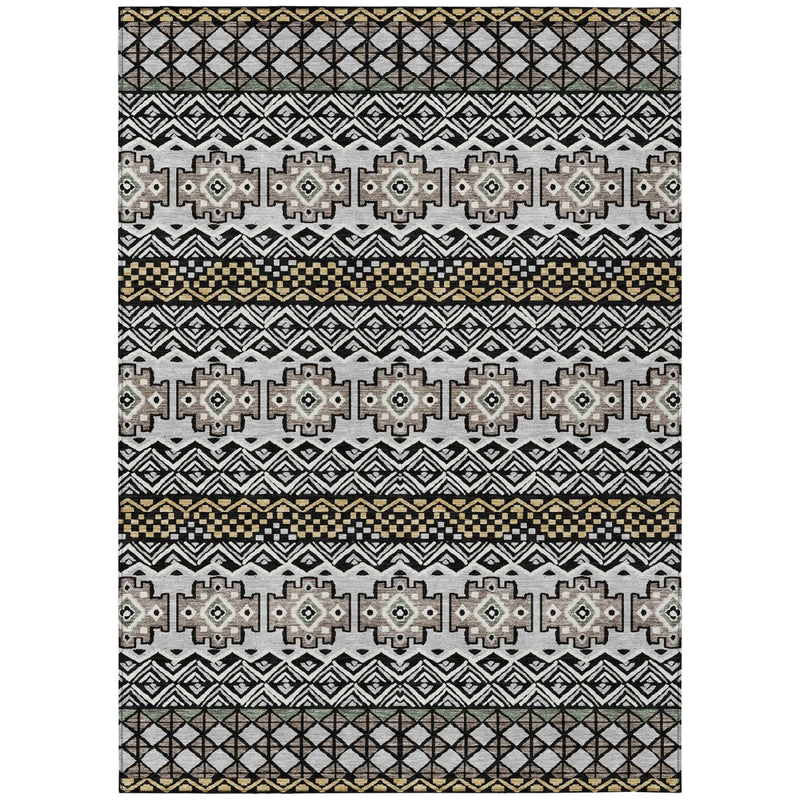 8' X 10' Black And Gray Striped Washable Indoor Outdoor Area Rug Homeroots Outdoor