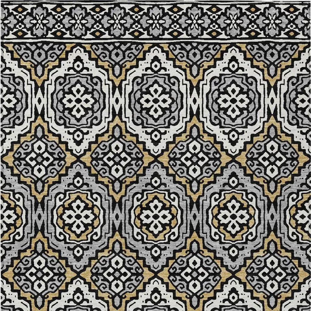 8' X 10' Black And Gray Tribal Washable Indoor Outdoor Area Rug Homeroots Outdoor