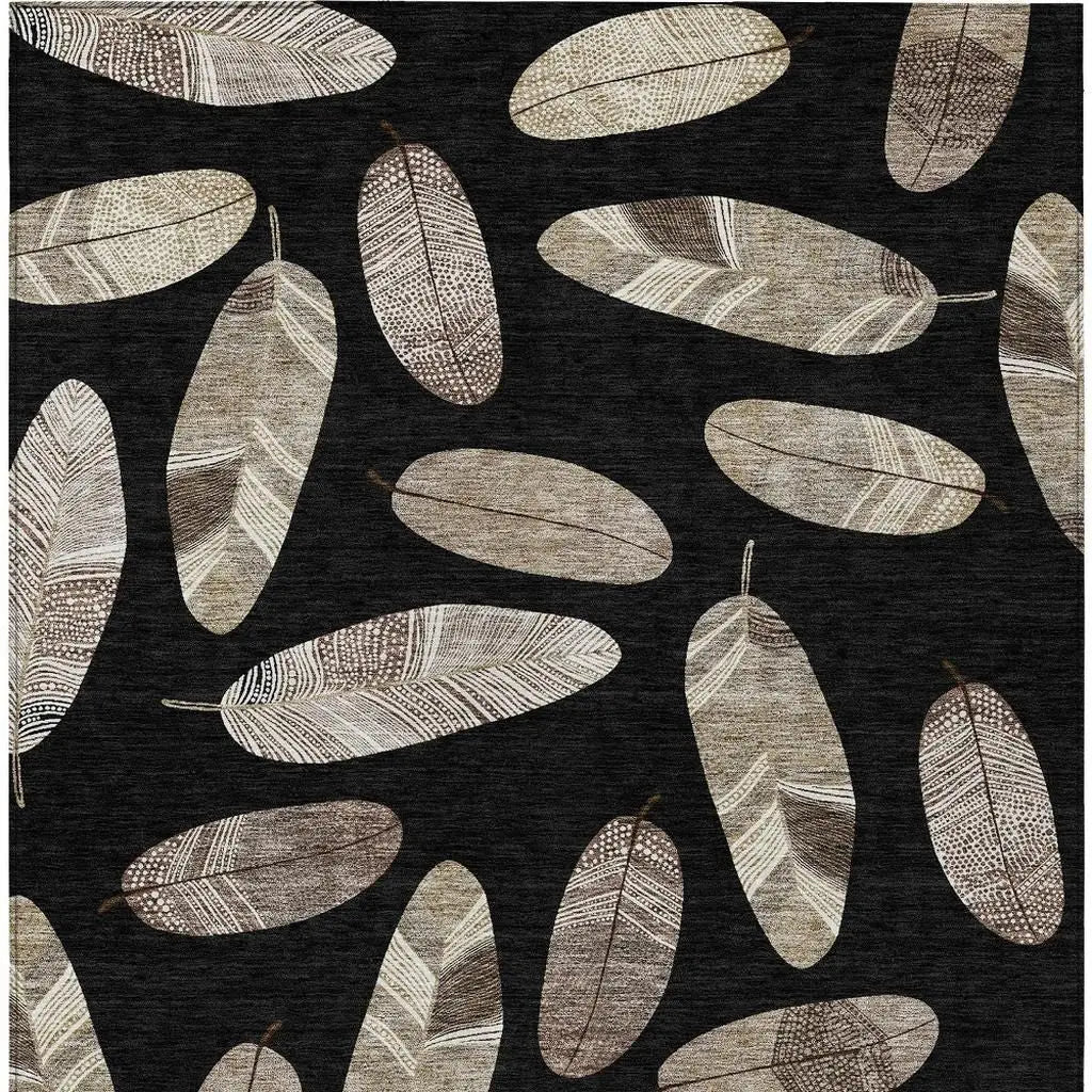 8' X 10' Black And Green Botanical Leaves Washable Indoor Outdoor Area Rug Homeroots Outdoor