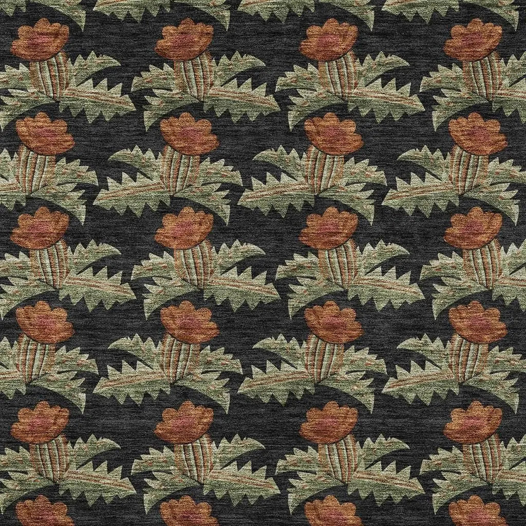 8' X 10' Black And Green Floral Washable Indoor Outdoor Area Rug Homeroots Outdoor