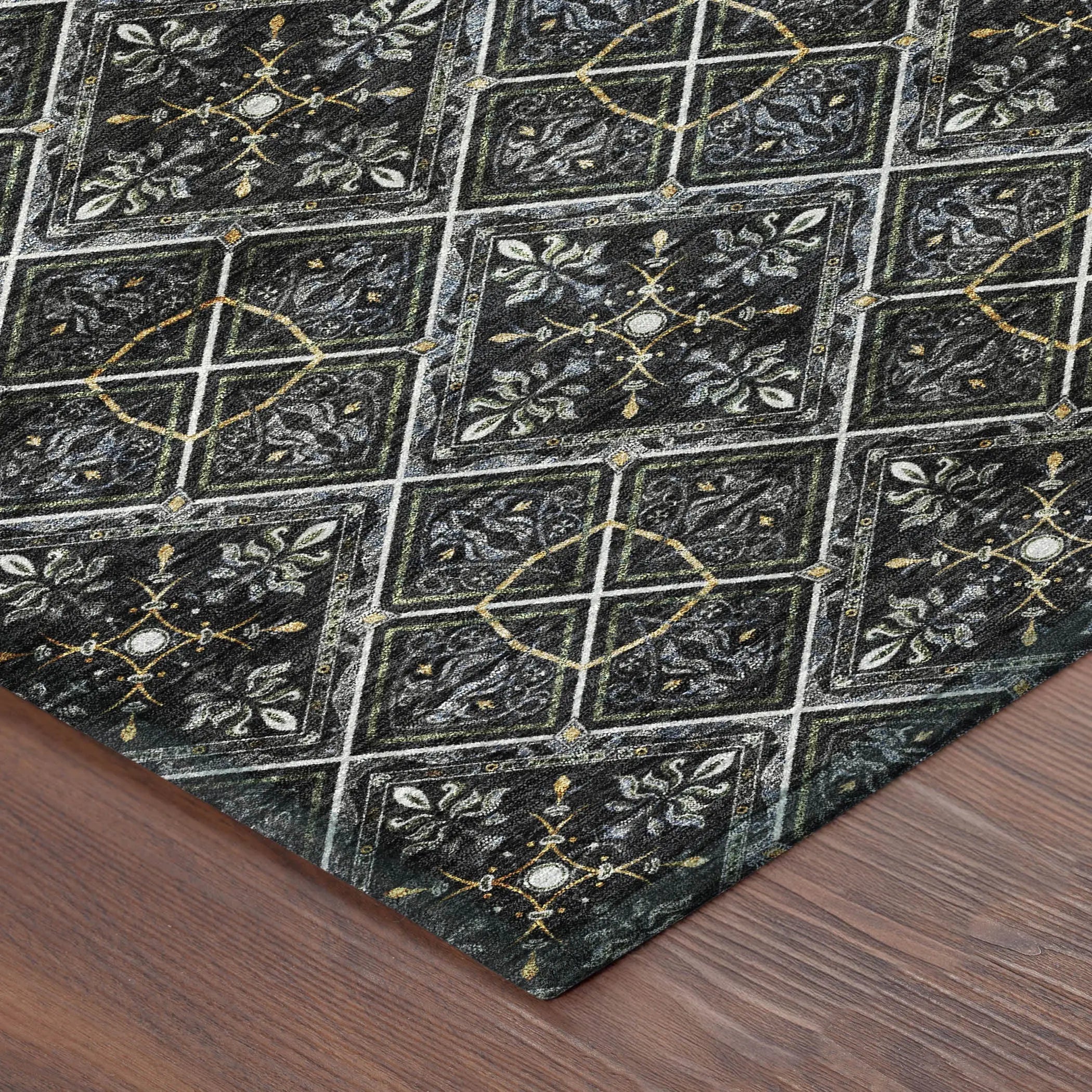 8' X 10' Black And Green Geometric Washable Indoor Outdoor Area Rug Homeroots Outdoor