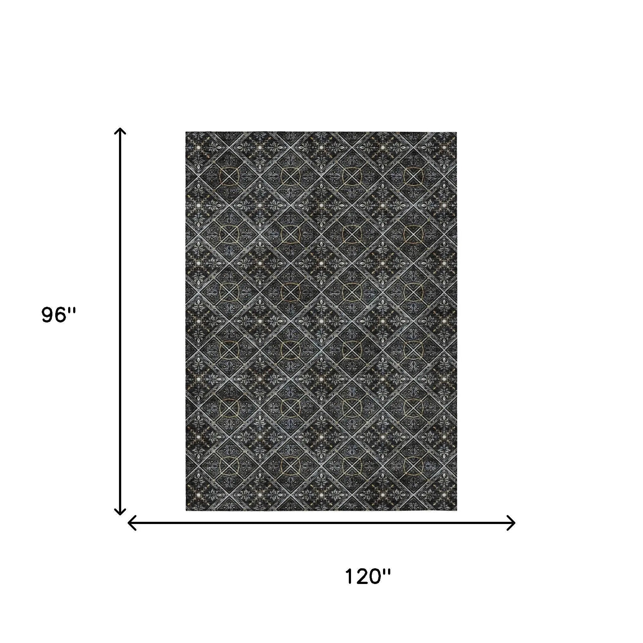 8' X 10' Black And Green Geometric Washable Indoor Outdoor Area Rug Homeroots Outdoor