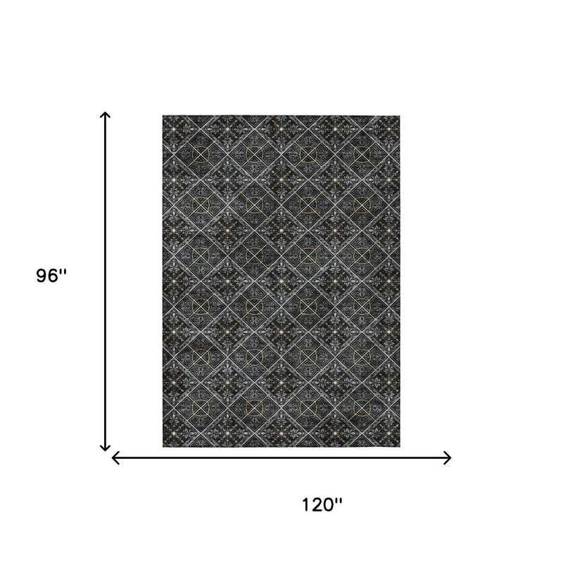 8' X 10' Black And Green Geometric Washable Indoor Outdoor Area Rug Homeroots Outdoor