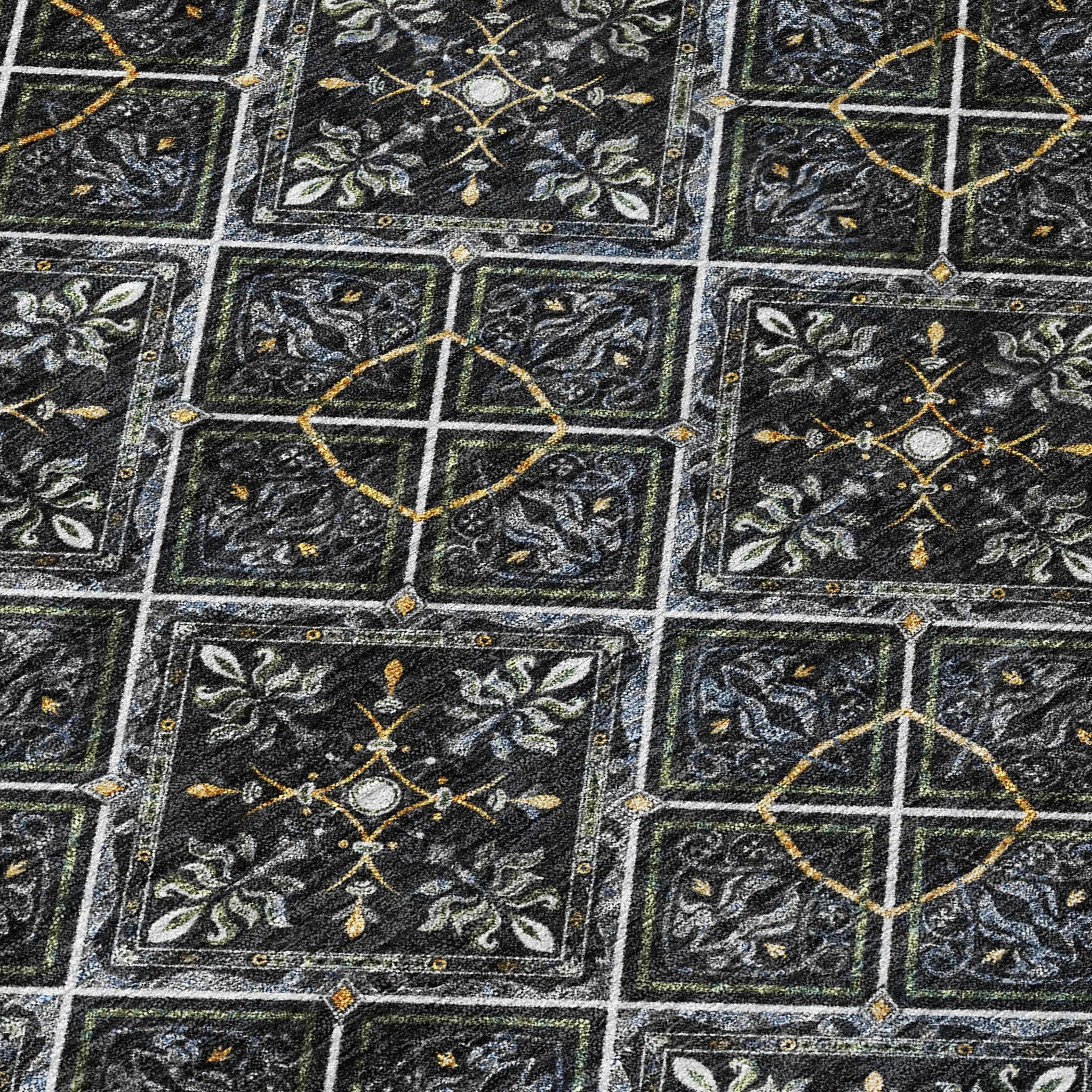 8' X 10' Black And Green Geometric Washable Indoor Outdoor Area Rug Homeroots Outdoor