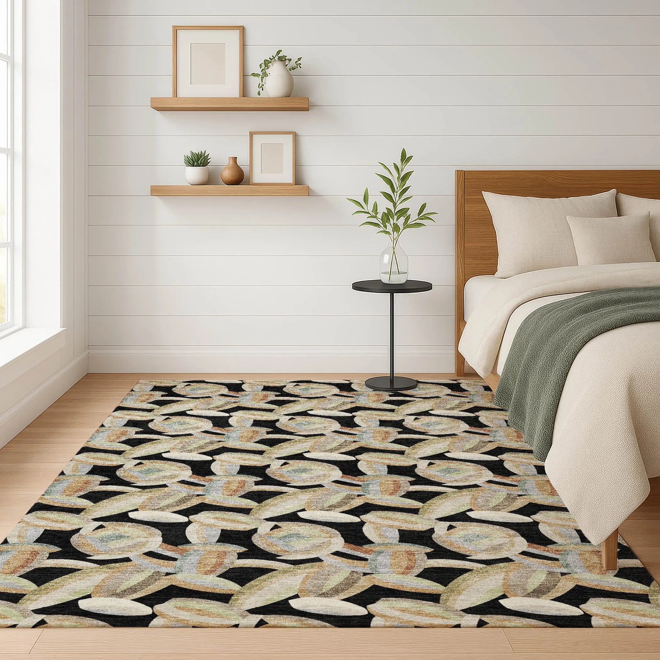 8' X 10' Black And Ivory Abstract Washable Indoor Outdoor Area Rug Homeroots Outdoor