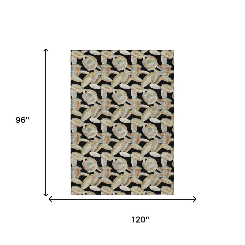 8' X 10' Black And Ivory Abstract Washable Indoor Outdoor Area Rug Homeroots Outdoor