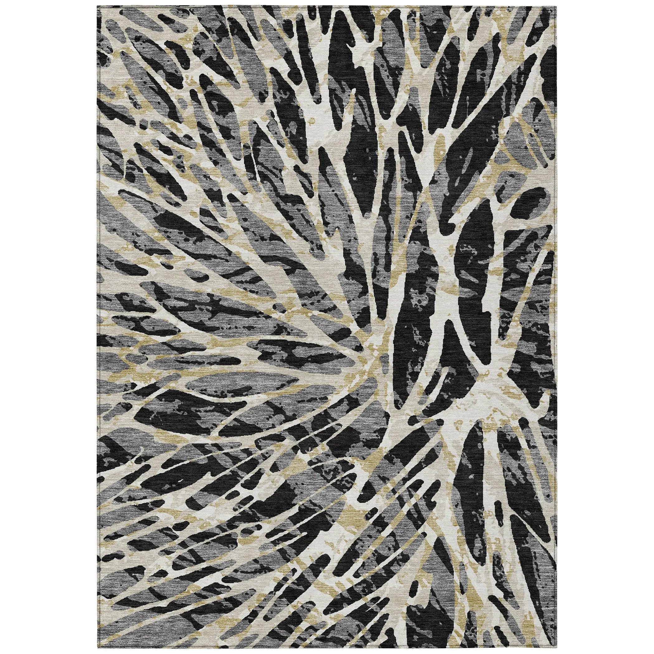 8' X 10' Black And Ivory Abstract Washable Indoor Outdoor Area Rug Homeroots Outdoor