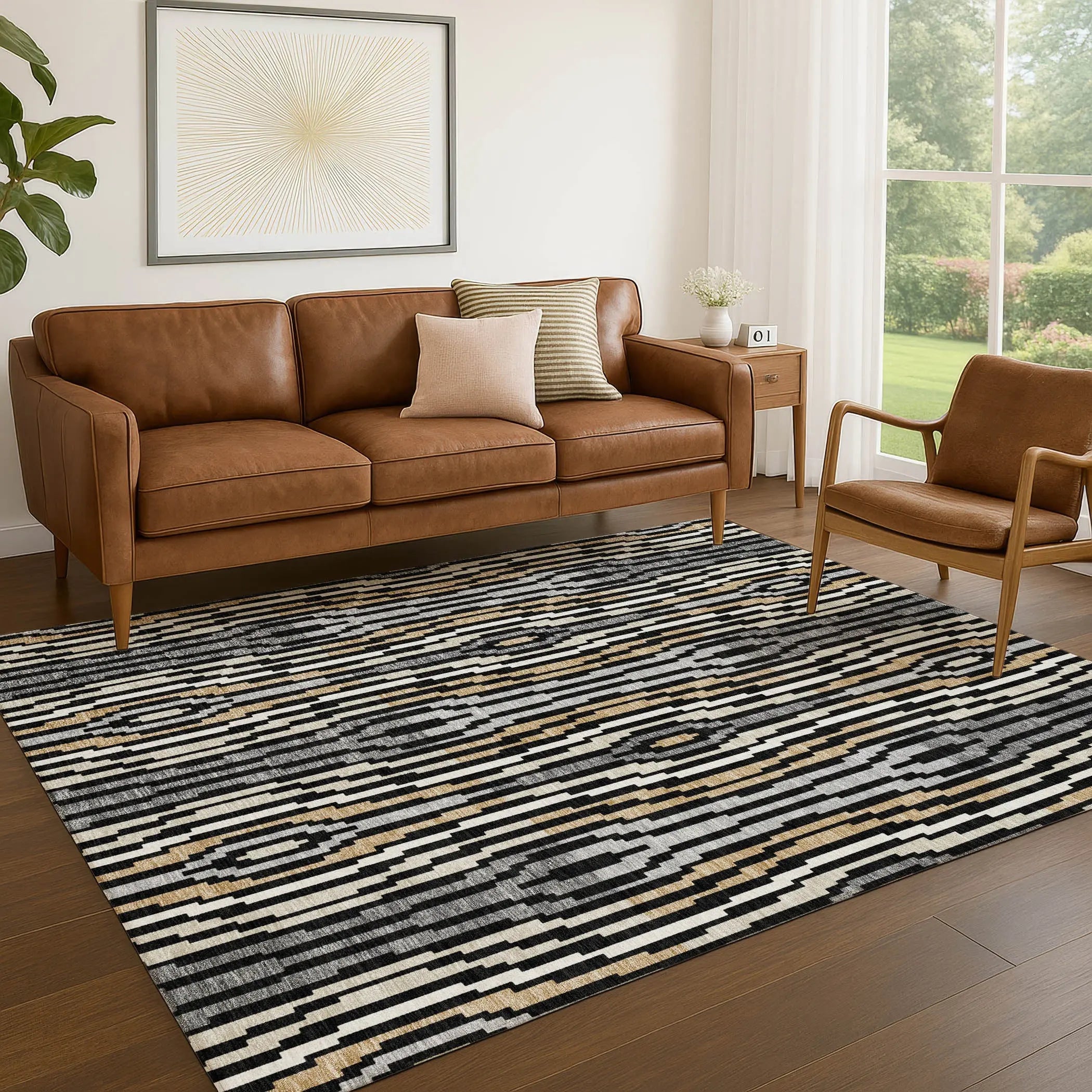 8' X 10' Black And Ivory Abstract Washable Indoor Outdoor Area Rug Homeroots Outdoor