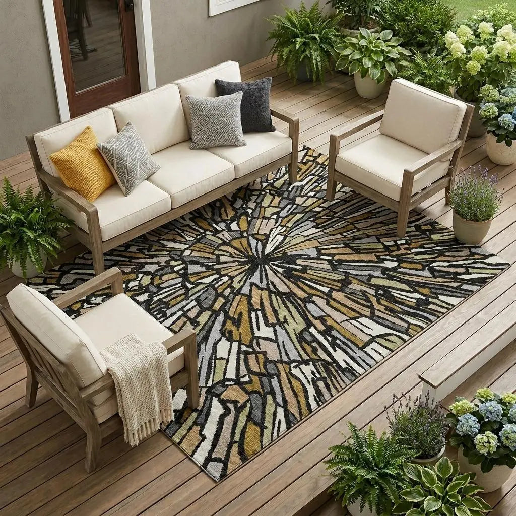 8' X 10' Black And Ivory Abstract Washable Indoor Outdoor Area Rug Homeroots Outdoor
