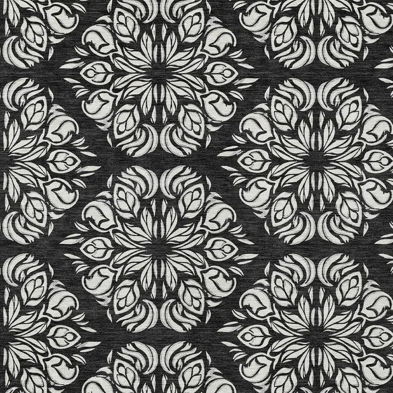 8' X 10' Black And Ivory Damask Washable Indoor Outdoor Area Rug Homeroots Outdoor