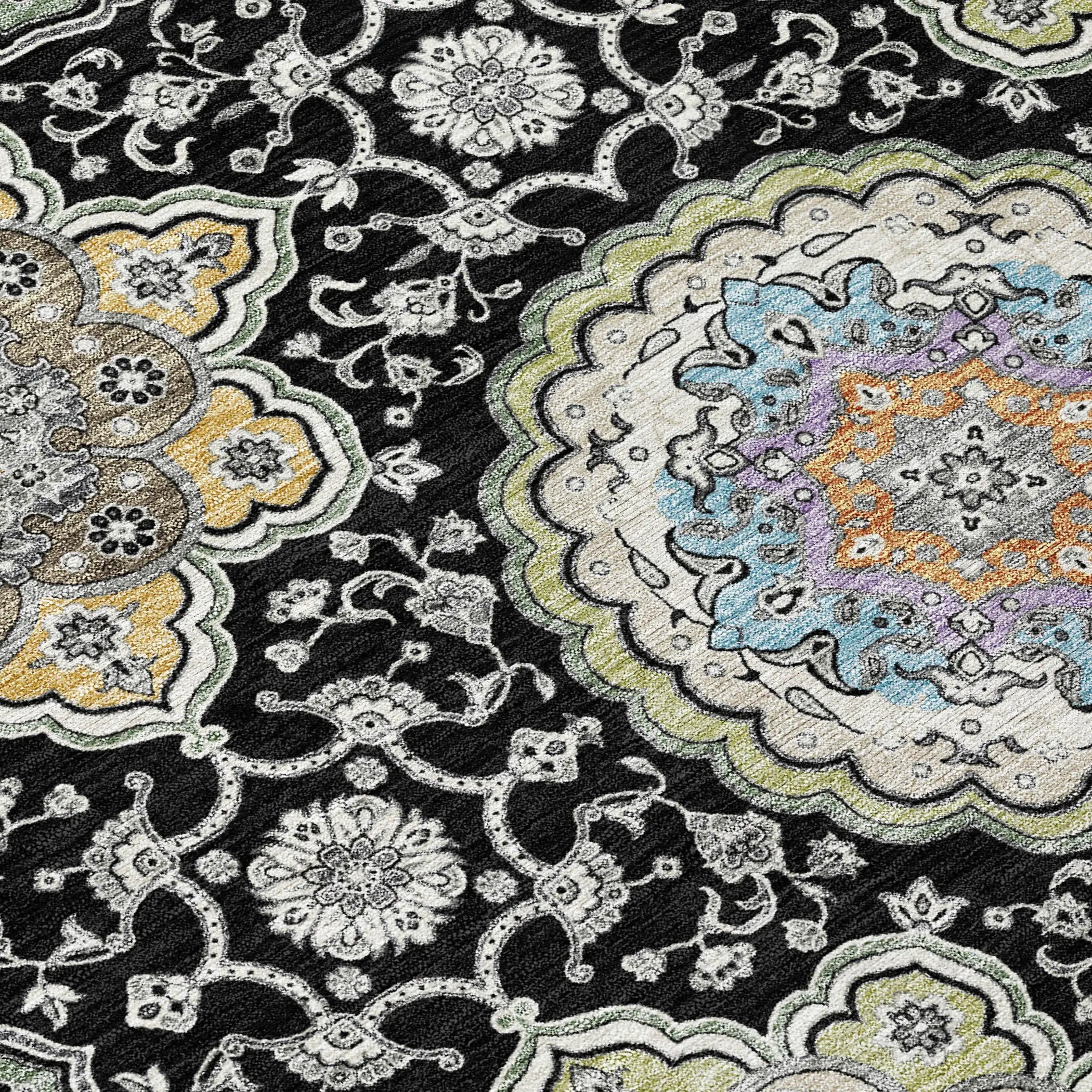 8' X 10' Black And Ivory Floral Medallion Washable Indoor Outdoor Area Rug Homeroots Outdoor