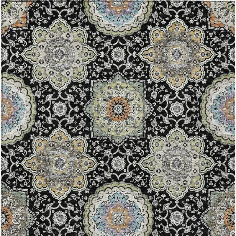 8' X 10' Black And Ivory Floral Medallion Washable Indoor Outdoor Area Rug Homeroots Outdoor