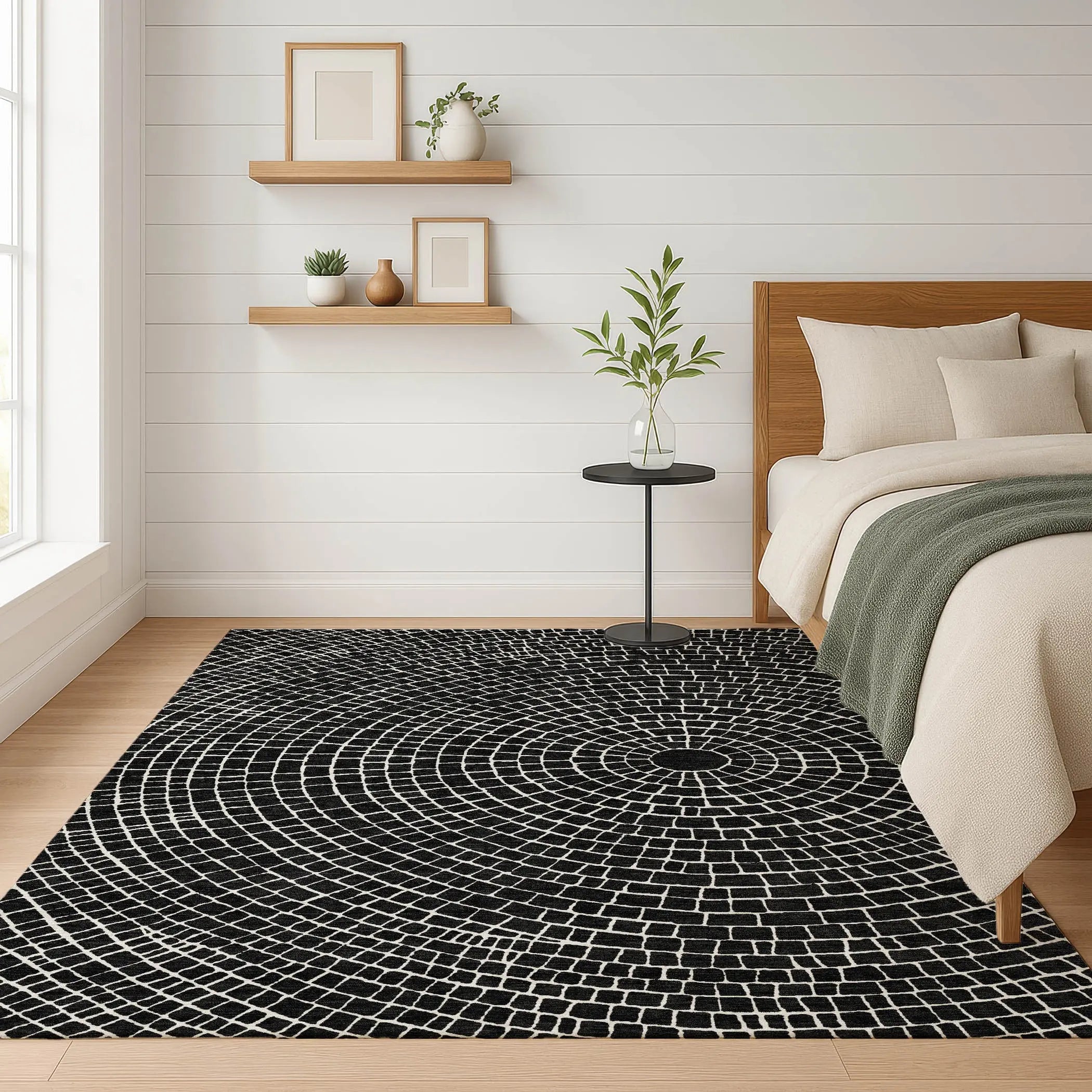 8' X 10' Black And Ivory Geometric Washable Indoor Outdoor Area Rug Homeroots Outdoor