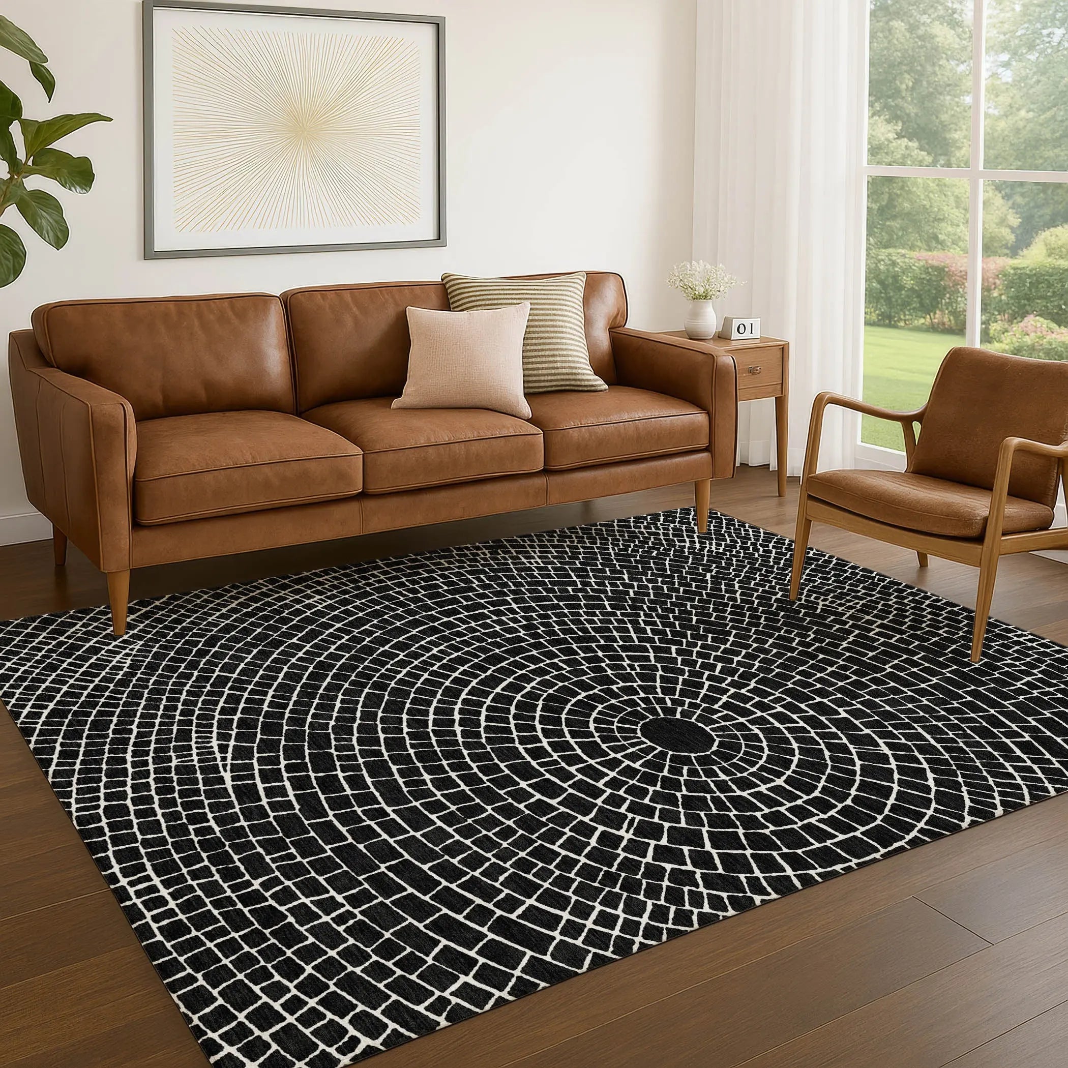 8' X 10' Black And Ivory Geometric Washable Indoor Outdoor Area Rug Homeroots Outdoor