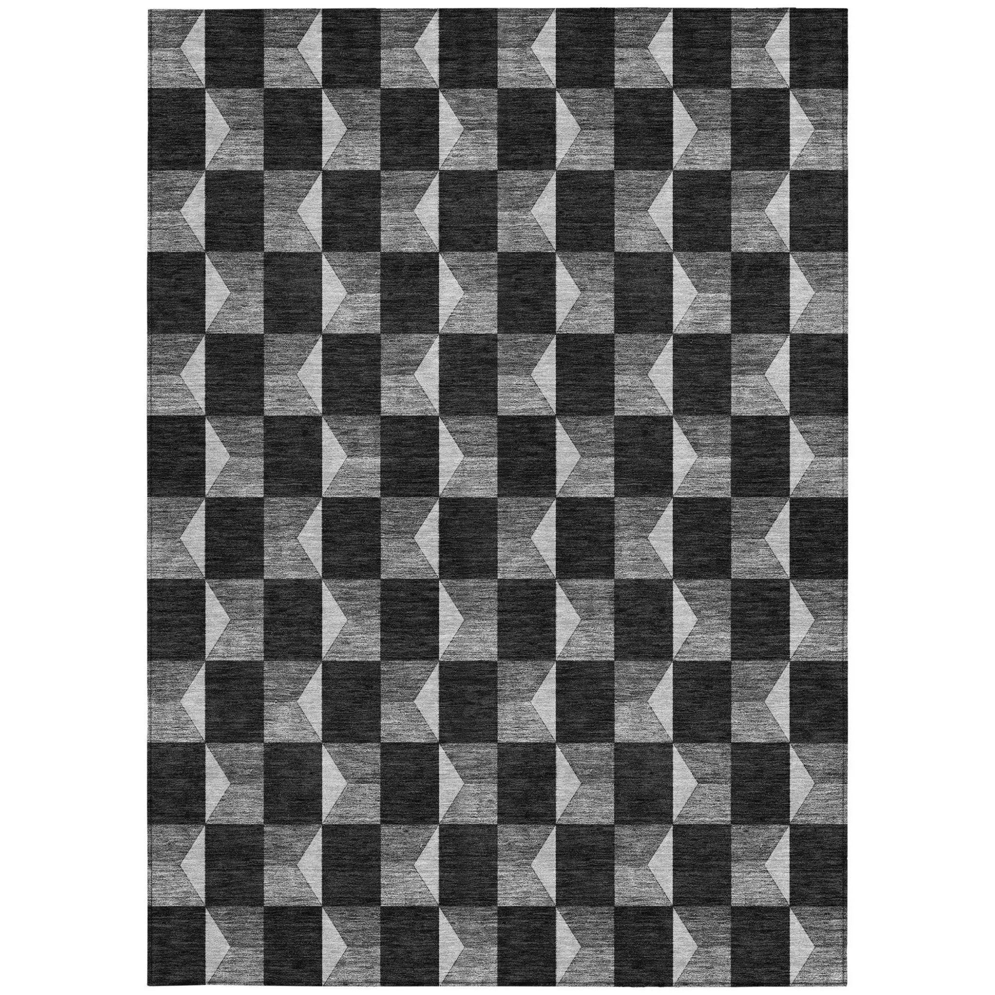 8' X 10' Black And Ivory Geometric Washable Indoor Outdoor Area Rug Homeroots Outdoor