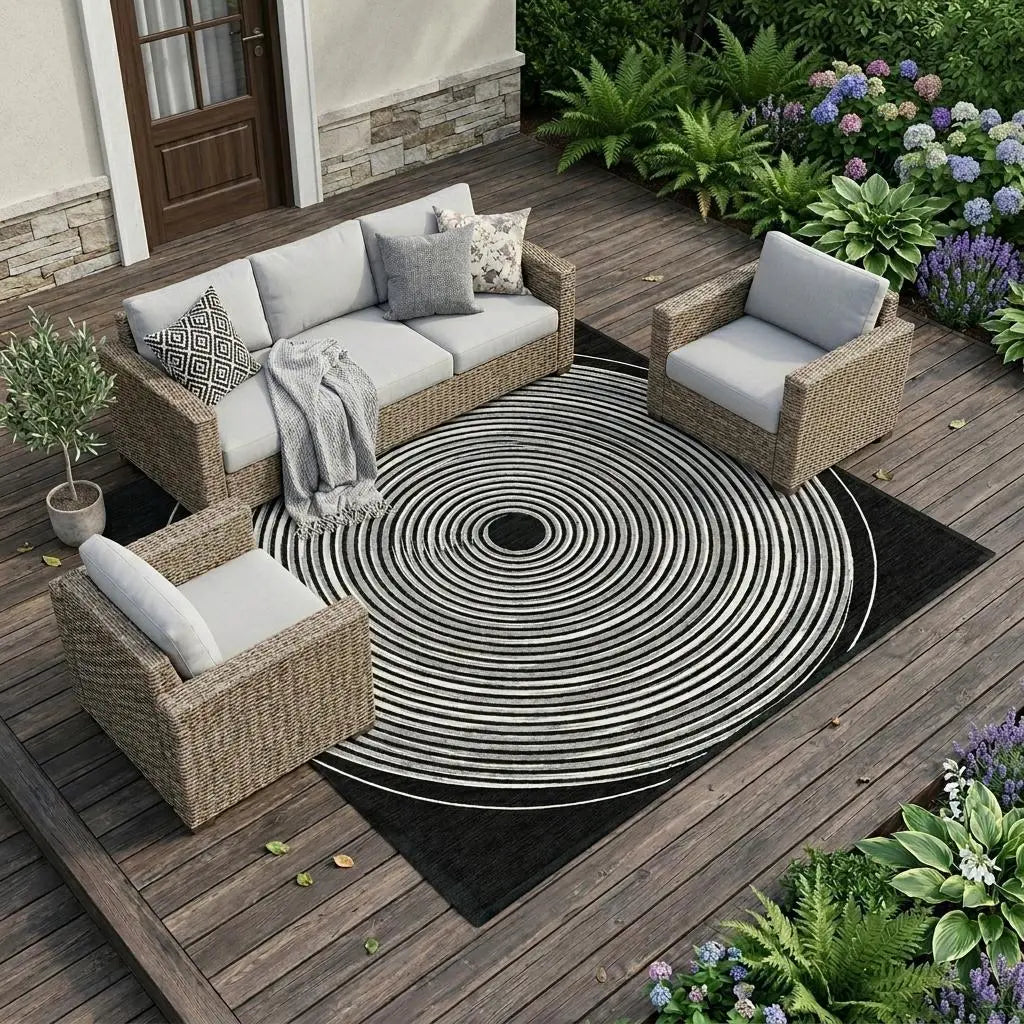 8' X 10' Black And Ivory Geometric Washable Indoor Outdoor Area Rug Homeroots Outdoor