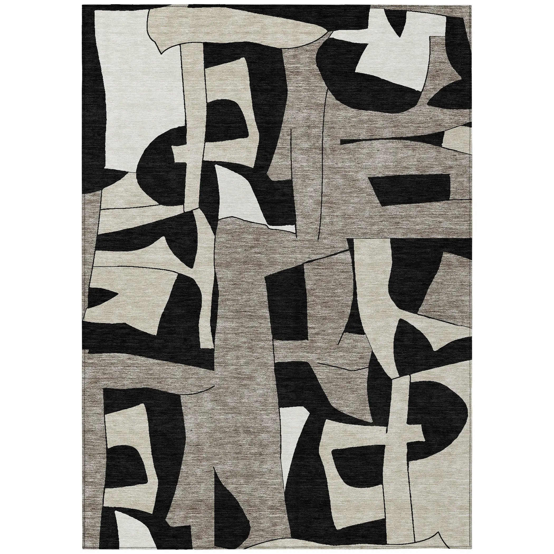 8' X 10' Black And Ivory Geometric Washable Indoor Outdoor Area Rug Homeroots Outdoor