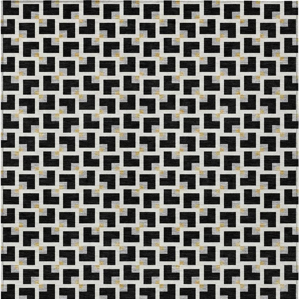 8' X 10' Black And Ivory Geometric Washable Indoor Outdoor Area Rug Homeroots Outdoor