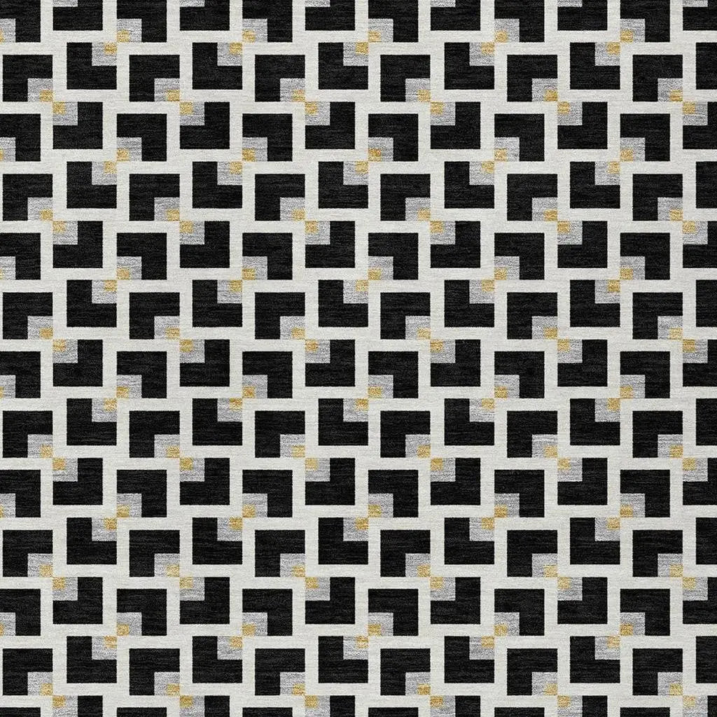 8' X 10' Black And Ivory Geometric Washable Indoor Outdoor Area Rug Homeroots Outdoor