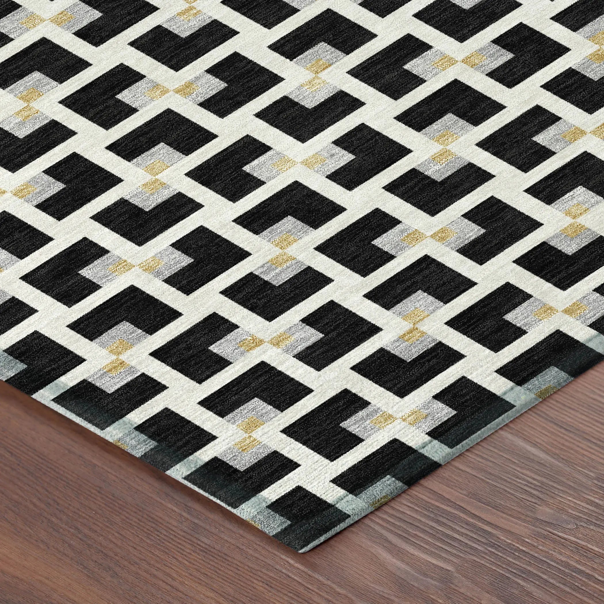 8' X 10' Black And Ivory Geometric Washable Indoor Outdoor Area Rug Homeroots Outdoor