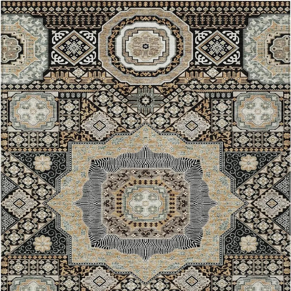 8' X 10' Black And Ivory Oriental Washable Indoor Outdoor Area Rug Homeroots Outdoor