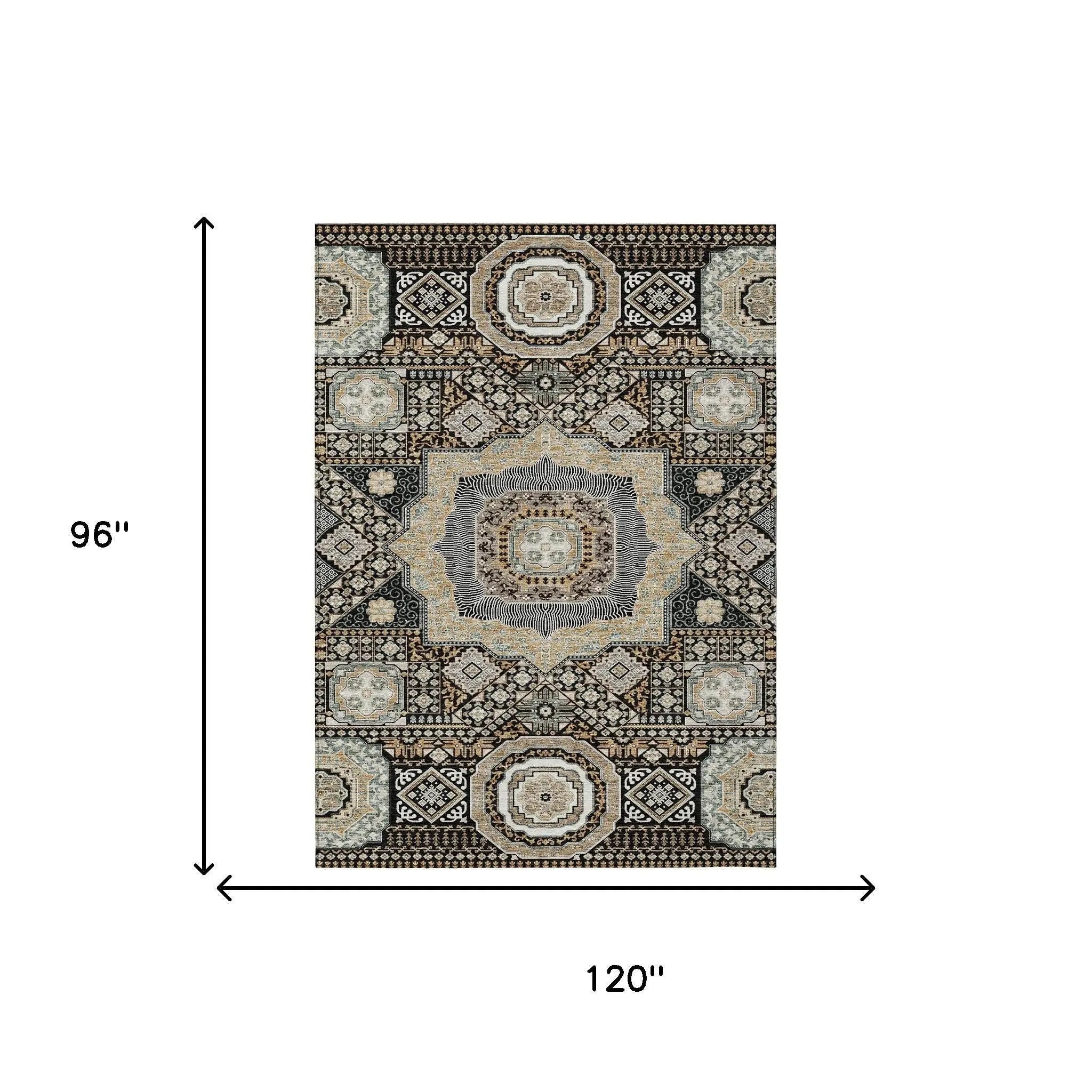 8' X 10' Black And Ivory Oriental Washable Indoor Outdoor Area Rug Homeroots Outdoor