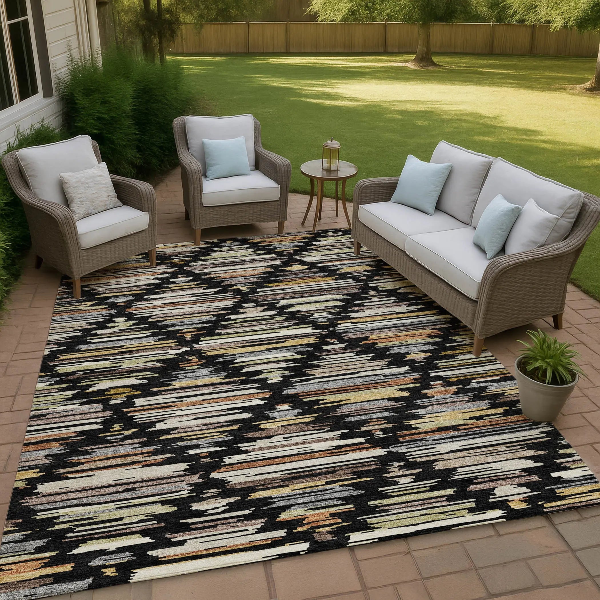 8' X 10' Black And Ivory Southwestern Washable Indoor Outdoor Area Rug Homeroots Outdoor