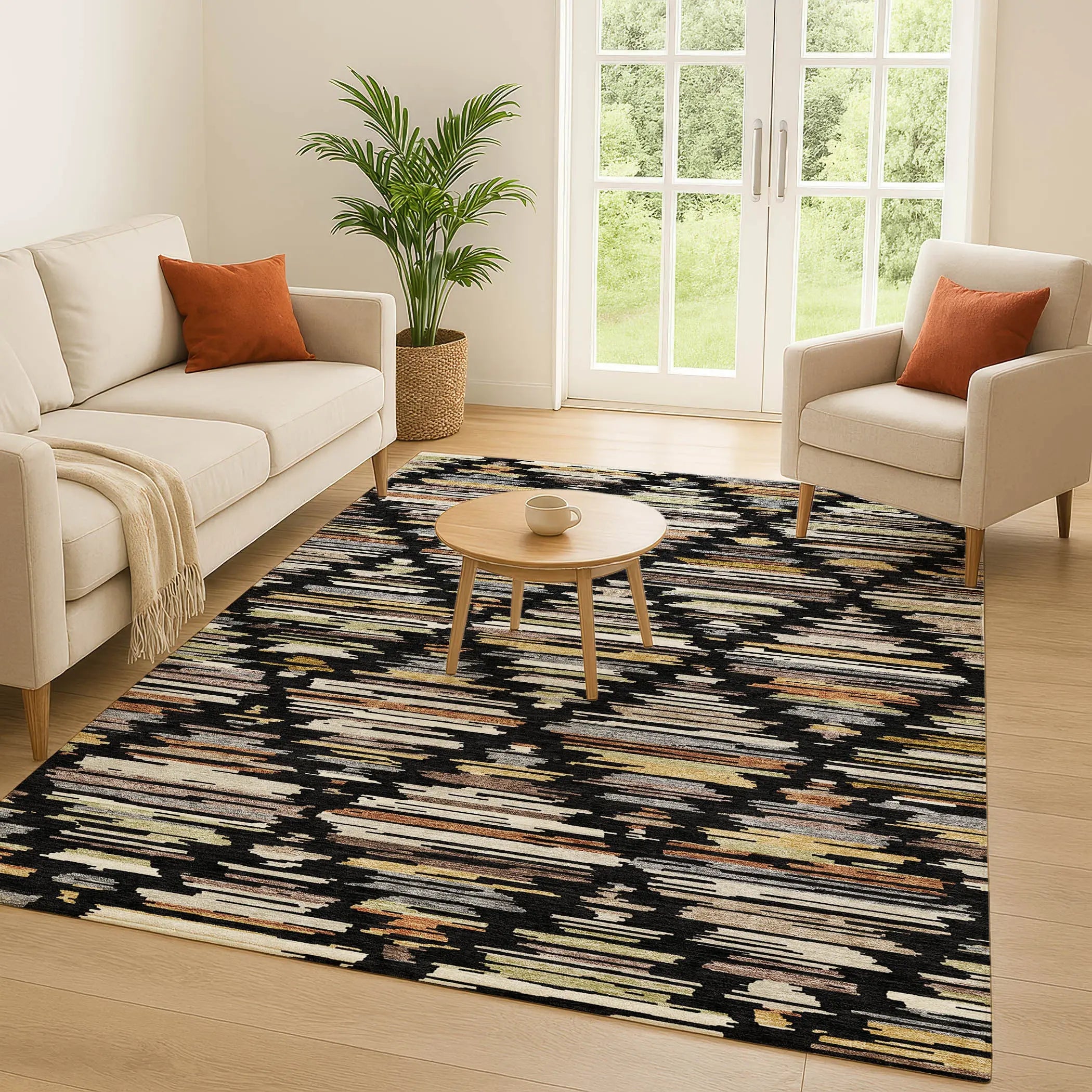 8' X 10' Black And Ivory Southwestern Washable Indoor Outdoor Area Rug Homeroots Outdoor