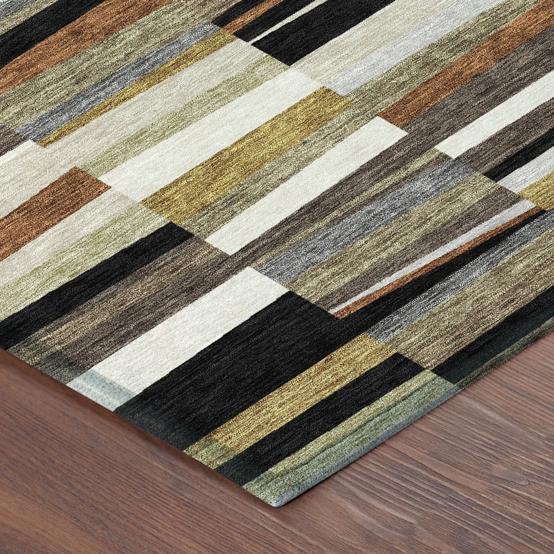 8' X 10' Black And Ivory Striped Washable Indoor Outdoor Area Rug Homeroots Outdoor