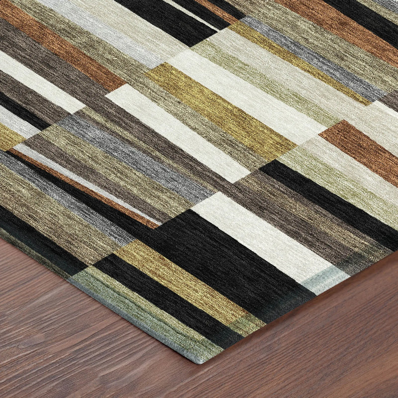 8' X 10' Black And Ivory Striped Washable Indoor Outdoor Area Rug Homeroots Outdoor