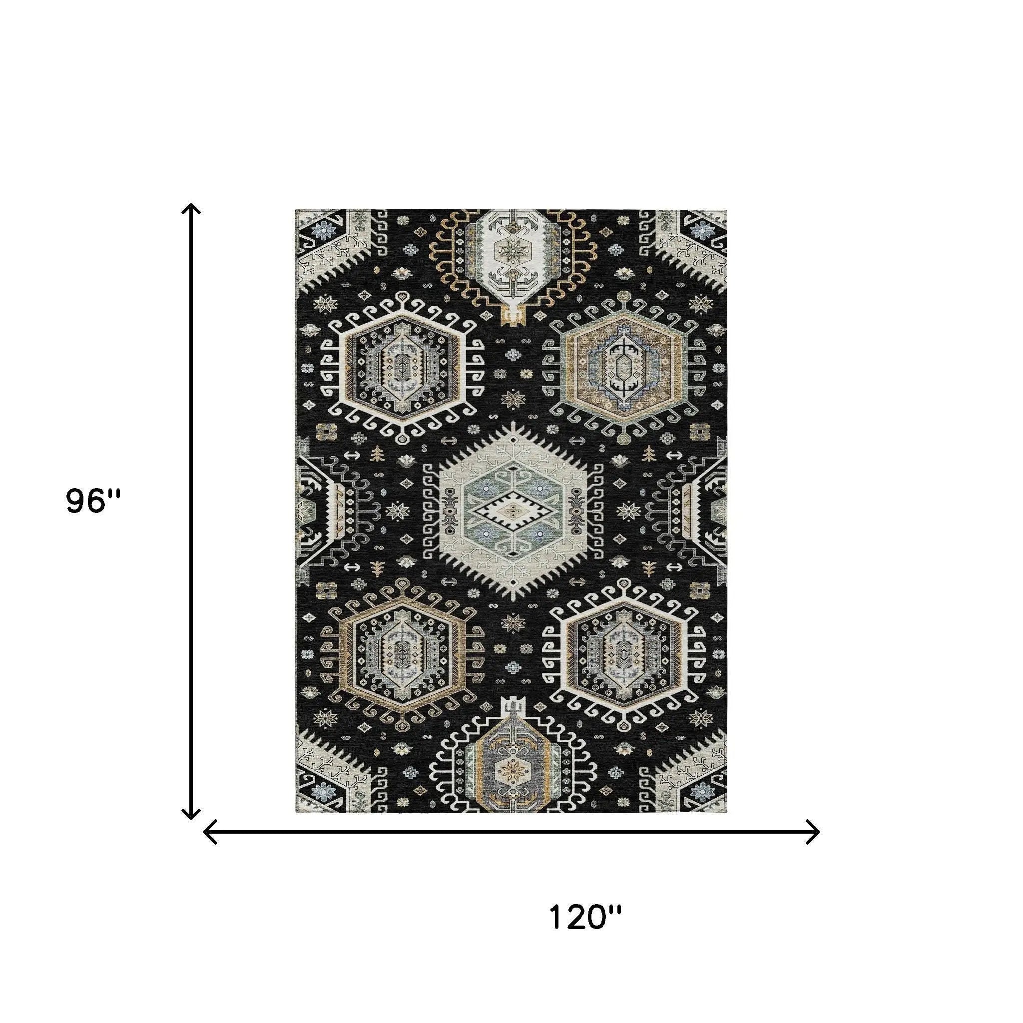8' X 10' Black And Ivory Tribal Washable Indoor Outdoor Area Rug Homeroots Outdoor