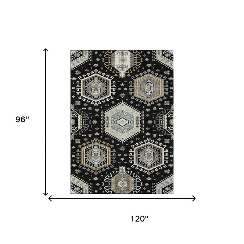 8' X 10' Black And Ivory Tribal Washable Indoor Outdoor Area Rug Homeroots Outdoor