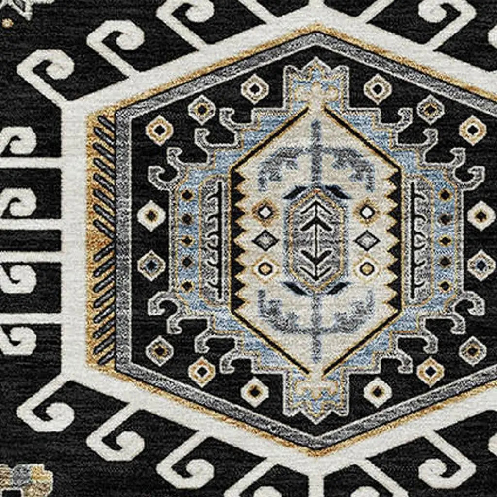 8' X 10' Black And Ivory Tribal Washable Indoor Outdoor Area Rug Homeroots Outdoor