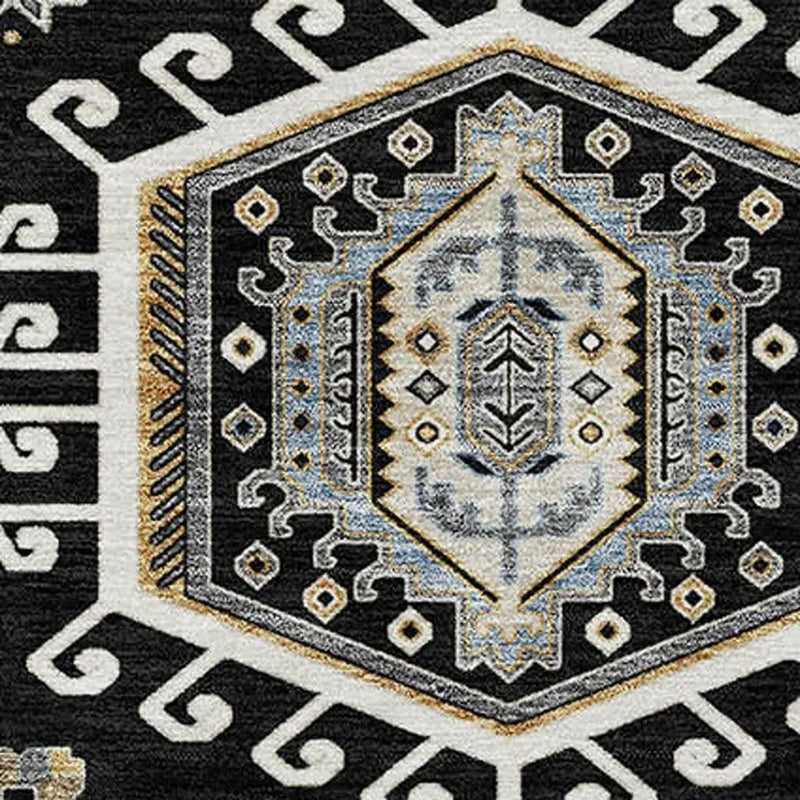 8' X 10' Black And Ivory Tribal Washable Indoor Outdoor Area Rug Homeroots Outdoor