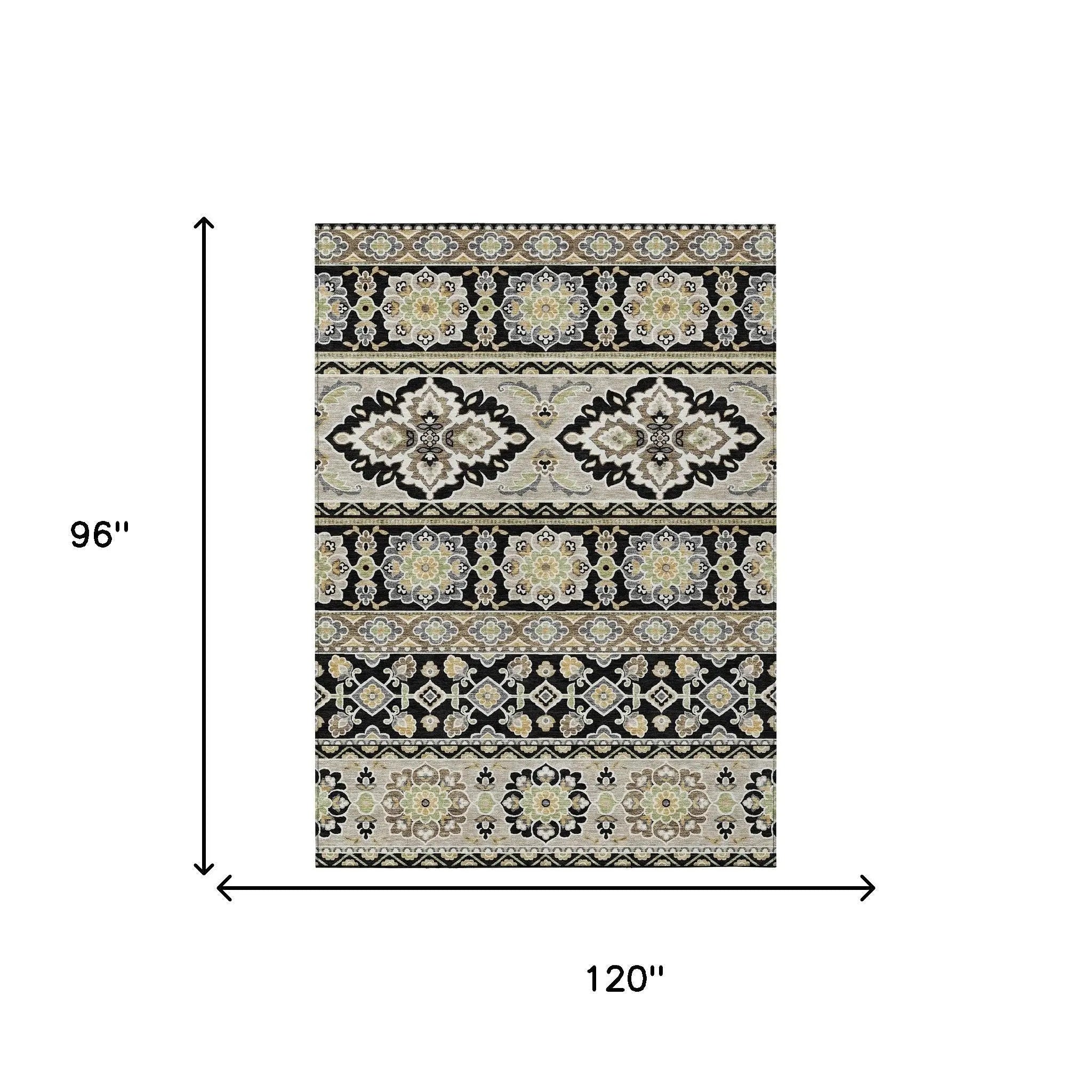 8' X 10' Black And Ivory Tribal Washable Indoor Outdoor Area Rug Homeroots Outdoor
