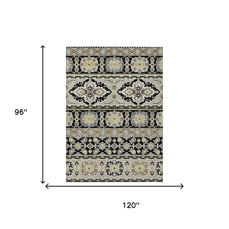 8' X 10' Black And Ivory Tribal Washable Indoor Outdoor Area Rug Homeroots Outdoor
