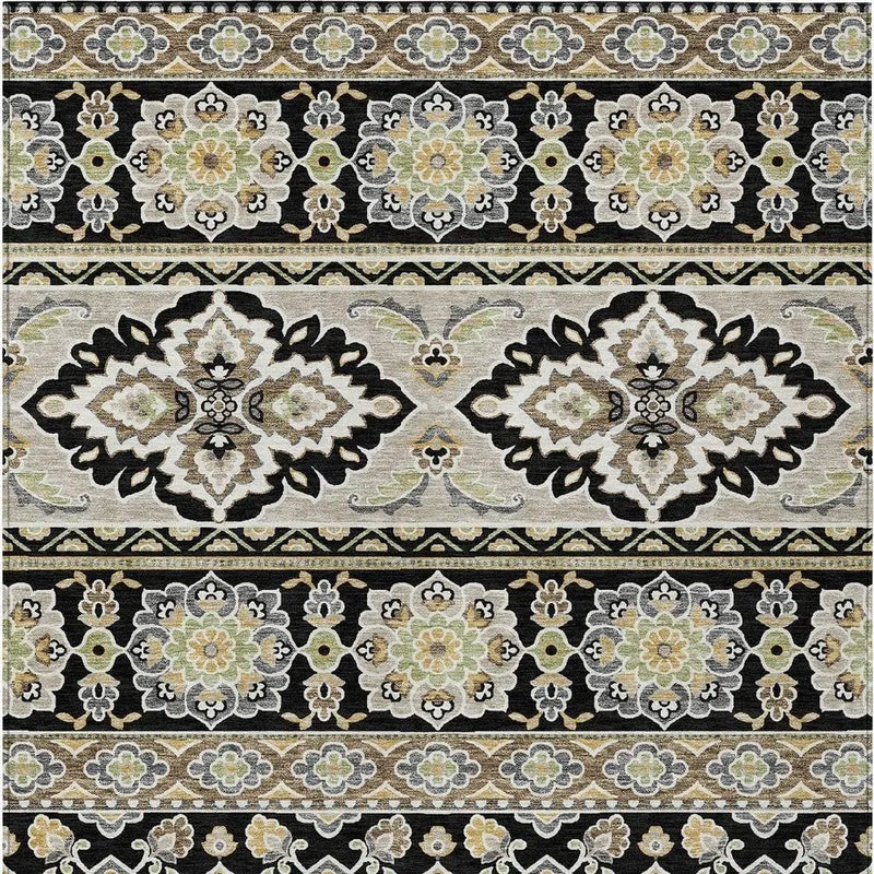8' X 10' Black And Ivory Tribal Washable Indoor Outdoor Area Rug Homeroots Outdoor