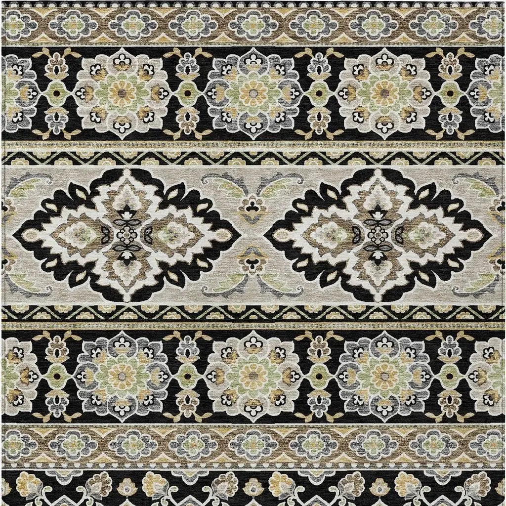 8' X 10' Black And Ivory Tribal Washable Indoor Outdoor Area Rug Homeroots Outdoor