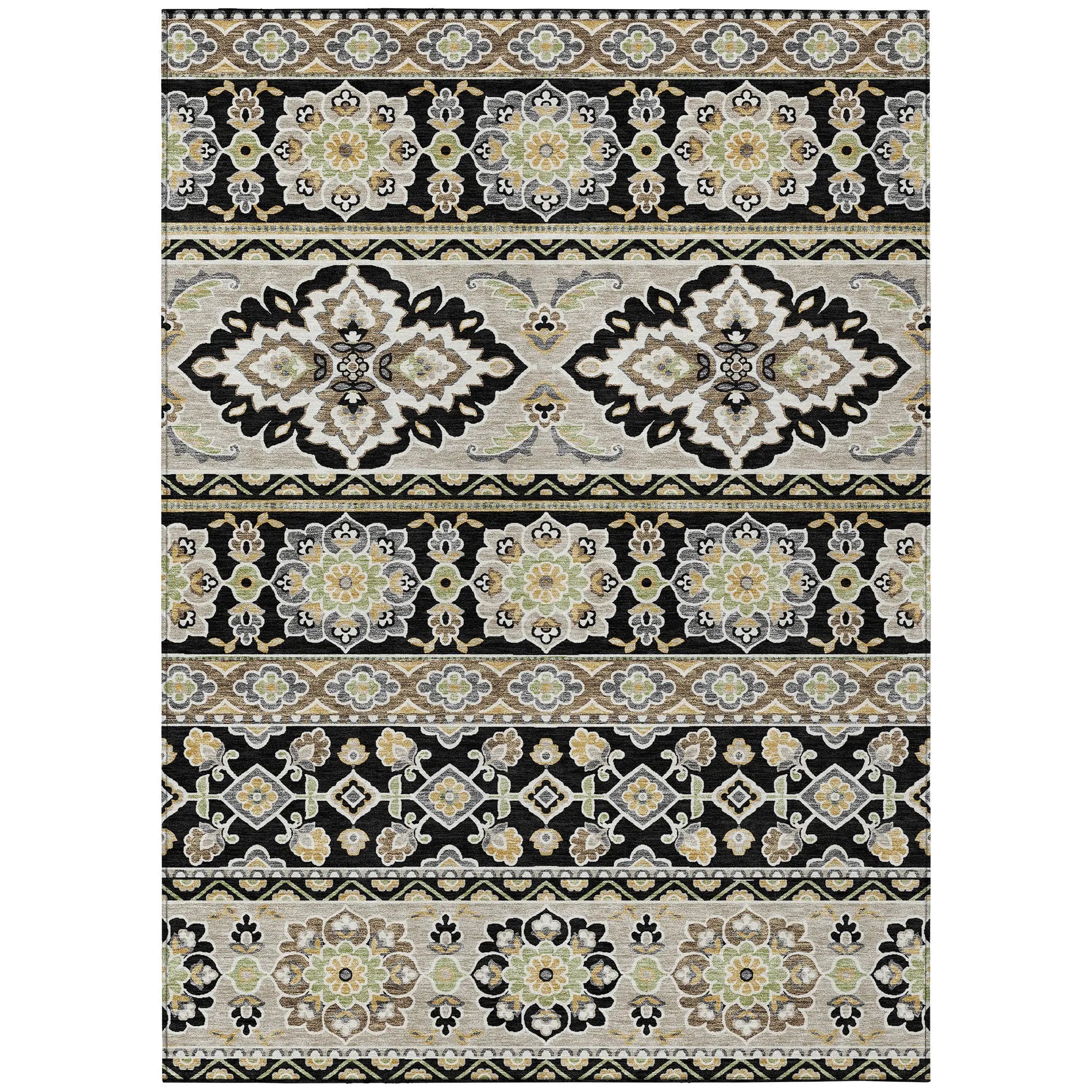 8' X 10' Black And Ivory Tribal Washable Indoor Outdoor Area Rug Homeroots Outdoor