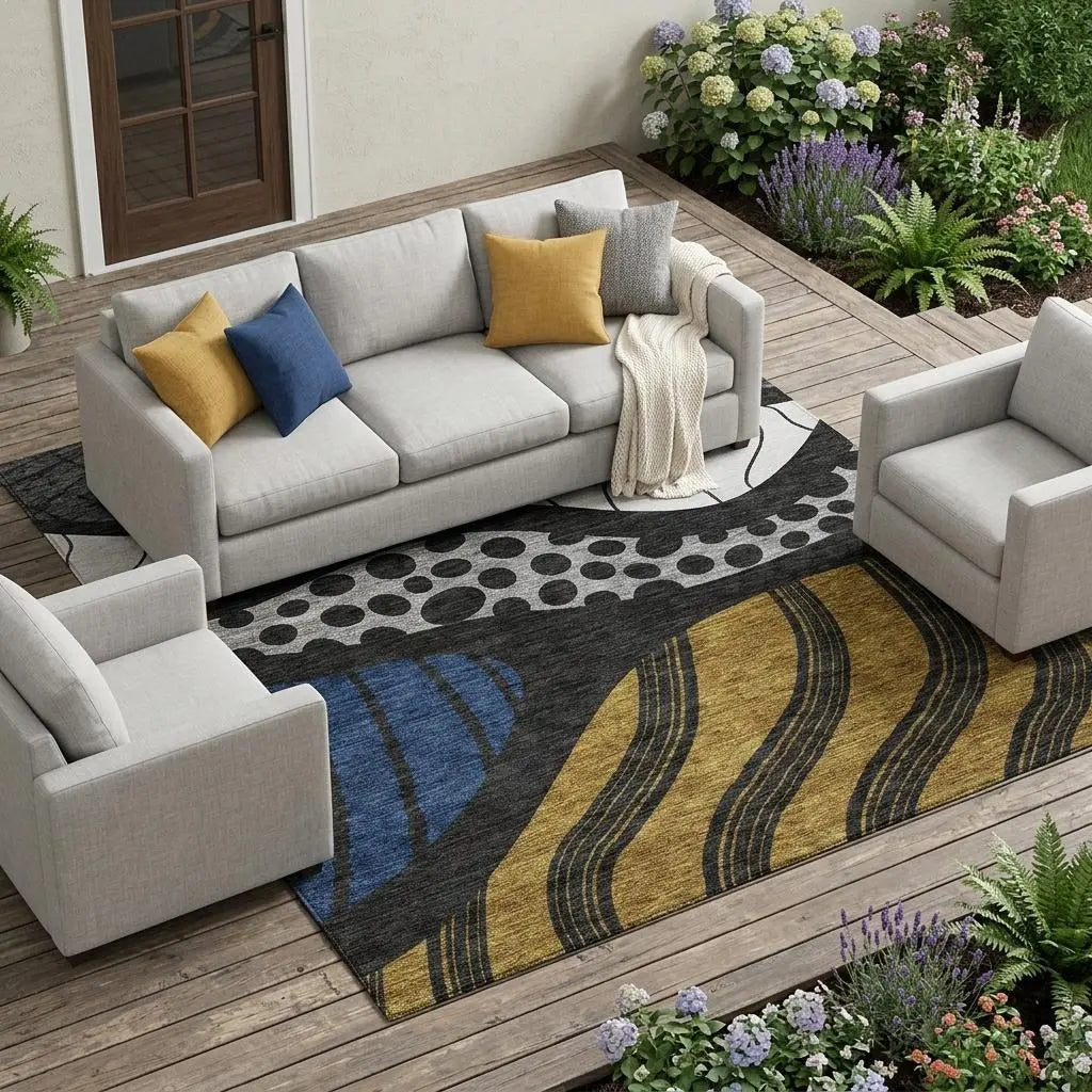 8' X 10' Black And Khaki Abstract Washable Indoor Outdoor Area Rug Homeroots Outdoor