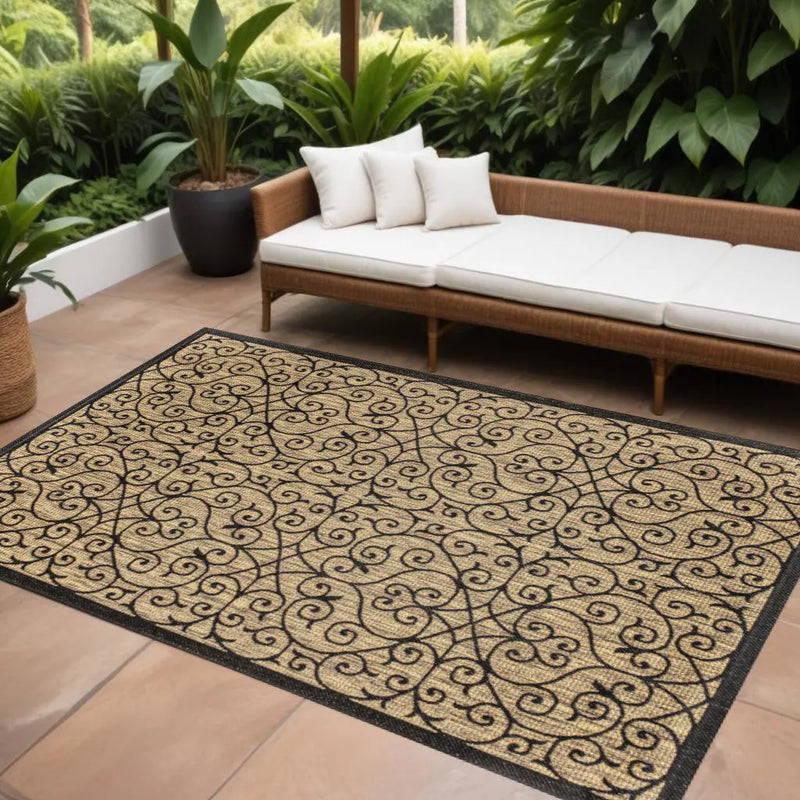 8' X 10' Black And Khaki Geometric Indoor Outdoor Area Rug Homeroots Outdoor