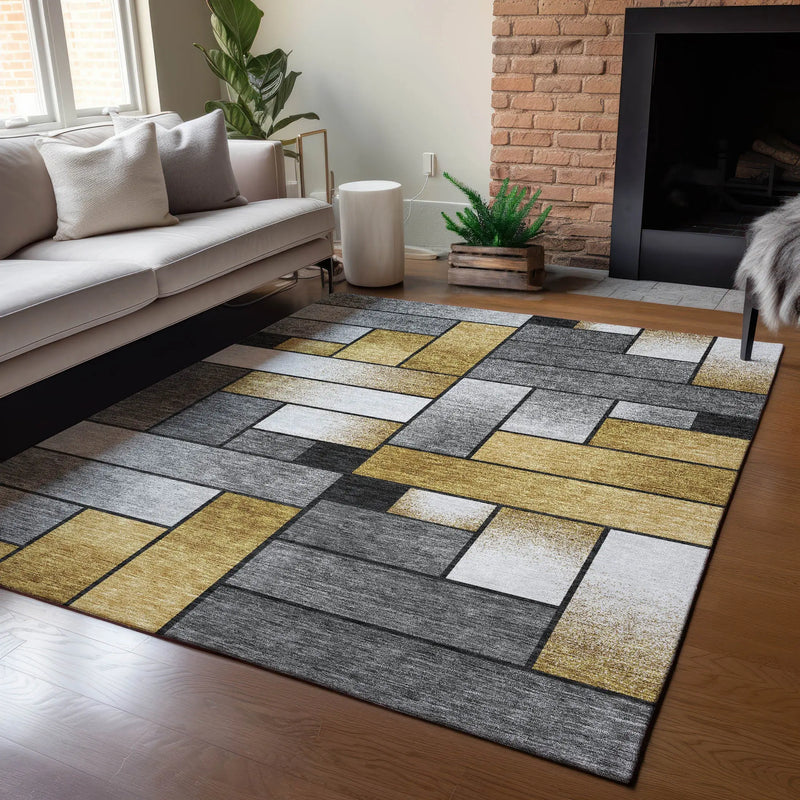 8' X 10' Black And Khaki Geometric Washable Indoor Outdoor Area Rug Homeroots Outdoor