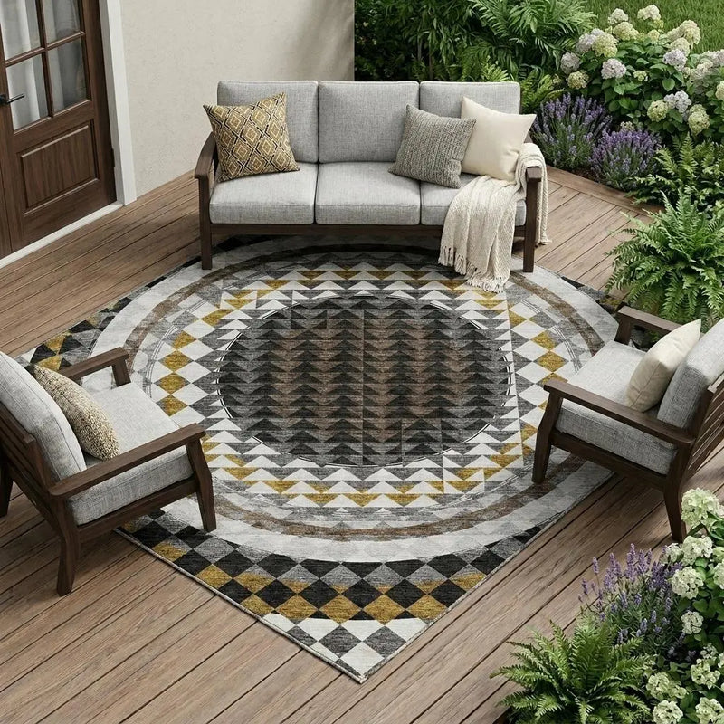 8' X 10' Black And Linen Geometric Washable Indoor Outdoor Area Rug Homeroots Outdoor