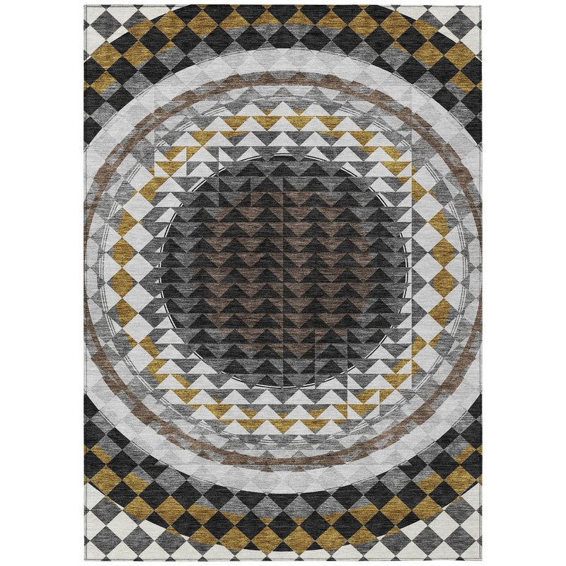 8' X 10' Black And Linen Geometric Washable Indoor Outdoor Area Rug Homeroots Outdoor