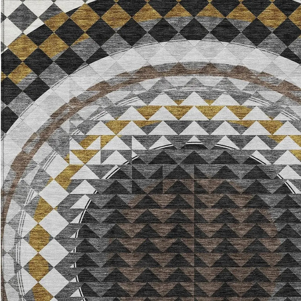 8' X 10' Black And Linen Geometric Washable Indoor Outdoor Area Rug Homeroots Outdoor