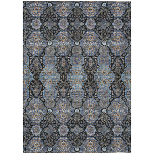 8' X 10' Black And Navy Blue Floral Washable Indoor Outdoor Area Rug Homeroots Outdoor
