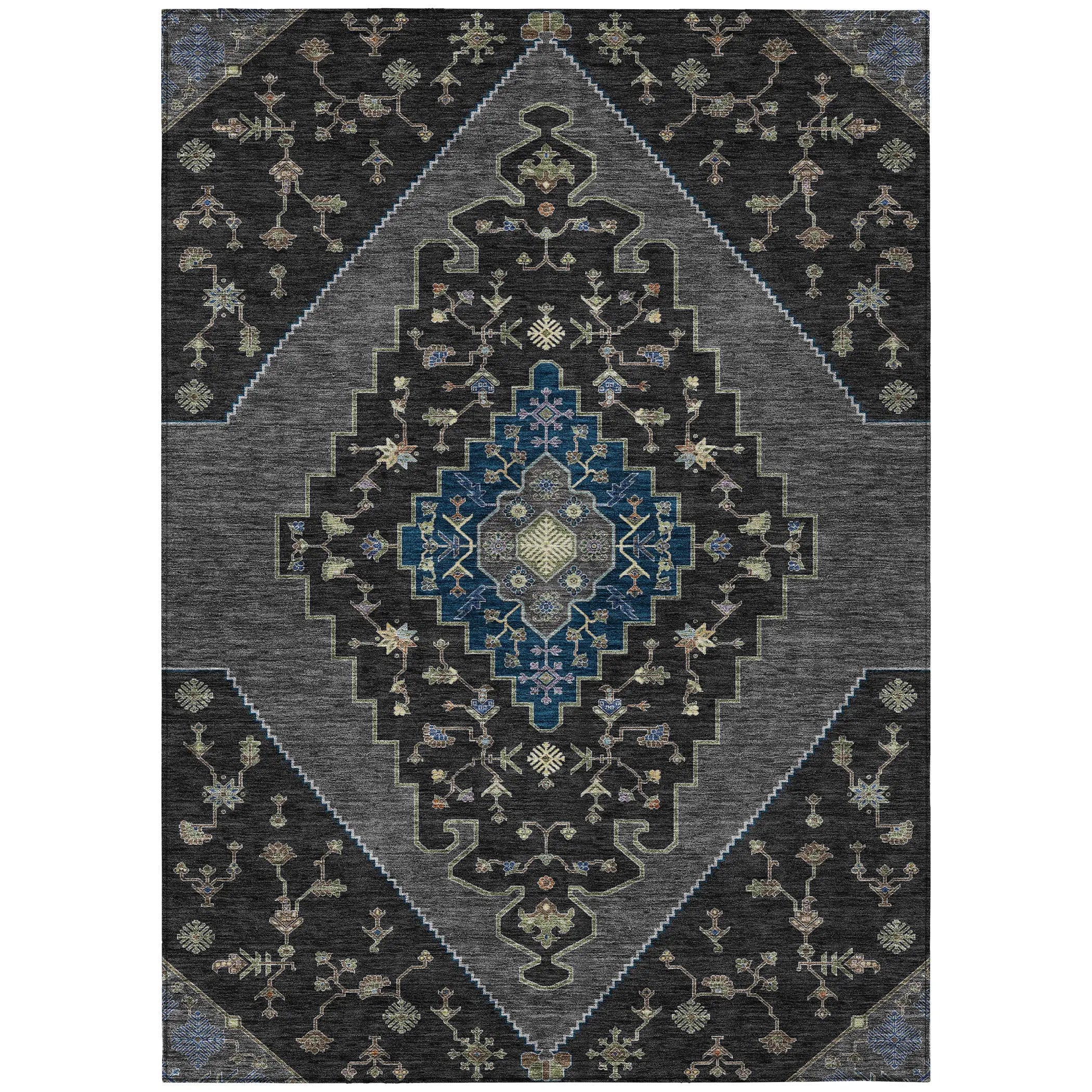 8' X 10' Black And Navy Blue Geometric Washable Indoor Outdoor Area Rug Homeroots Outdoor
