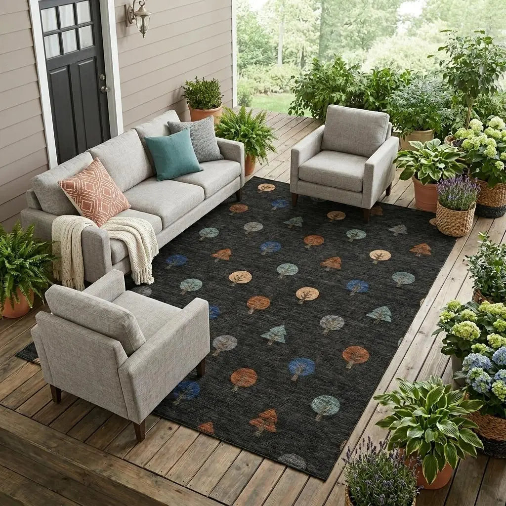 8' X 10' Black And Navy Blue Geometric Washable Indoor Outdoor Area Rug Homeroots Outdoor
