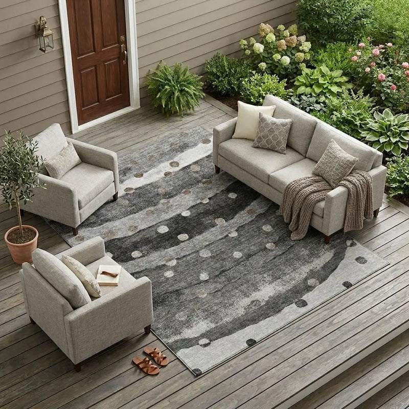 8' X 10' Black And Navy Blue Striped Washable Indoor Outdoor Area Rug Homeroots Outdoor