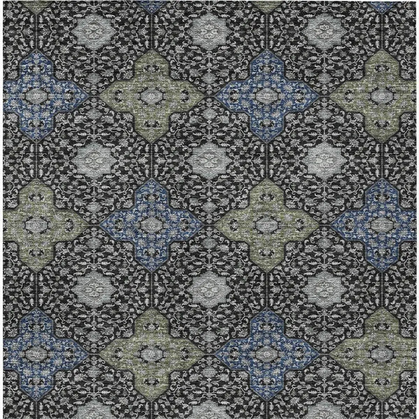 8' X 10' Black And Olive Green Damask Washable Indoor Outdoor Area Rug Homeroots Outdoor